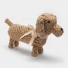 Brinquedo de corda em formato de cachorro, cor bege, trançado, com laço no pescoço, 25,5 cm