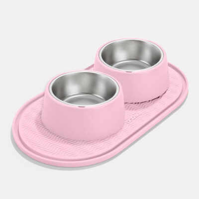 Kit Double Bowl Station Dogme Rosa - 02 Soft Bowls + Bowl Station