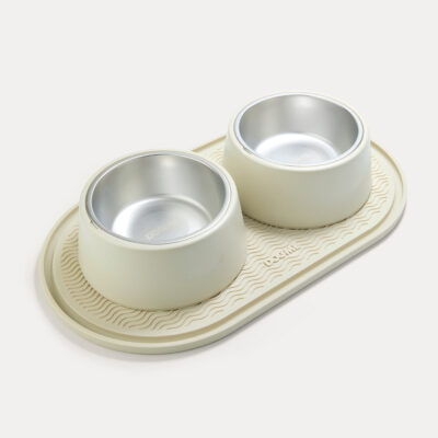 Kit Double Bowl Station Dogme Bege - 02 Soft Bowls + Bowl Station