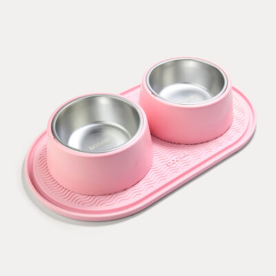 Kit Double Bowl Station Dogme Rosa - 02 Soft Bowls + Bowl Station