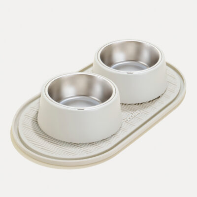 Kit Double Bowl Station Dogme Bege - 02 Soft Bowls + Bowl Station